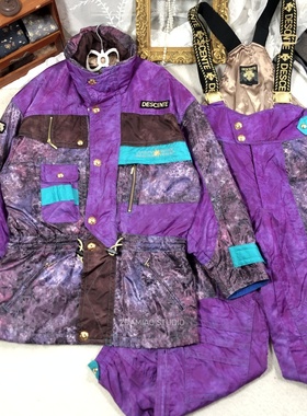 ZDAMIAO 迪桑特古着vintgae原宿复古紫色滑雪服套装单双板男大码