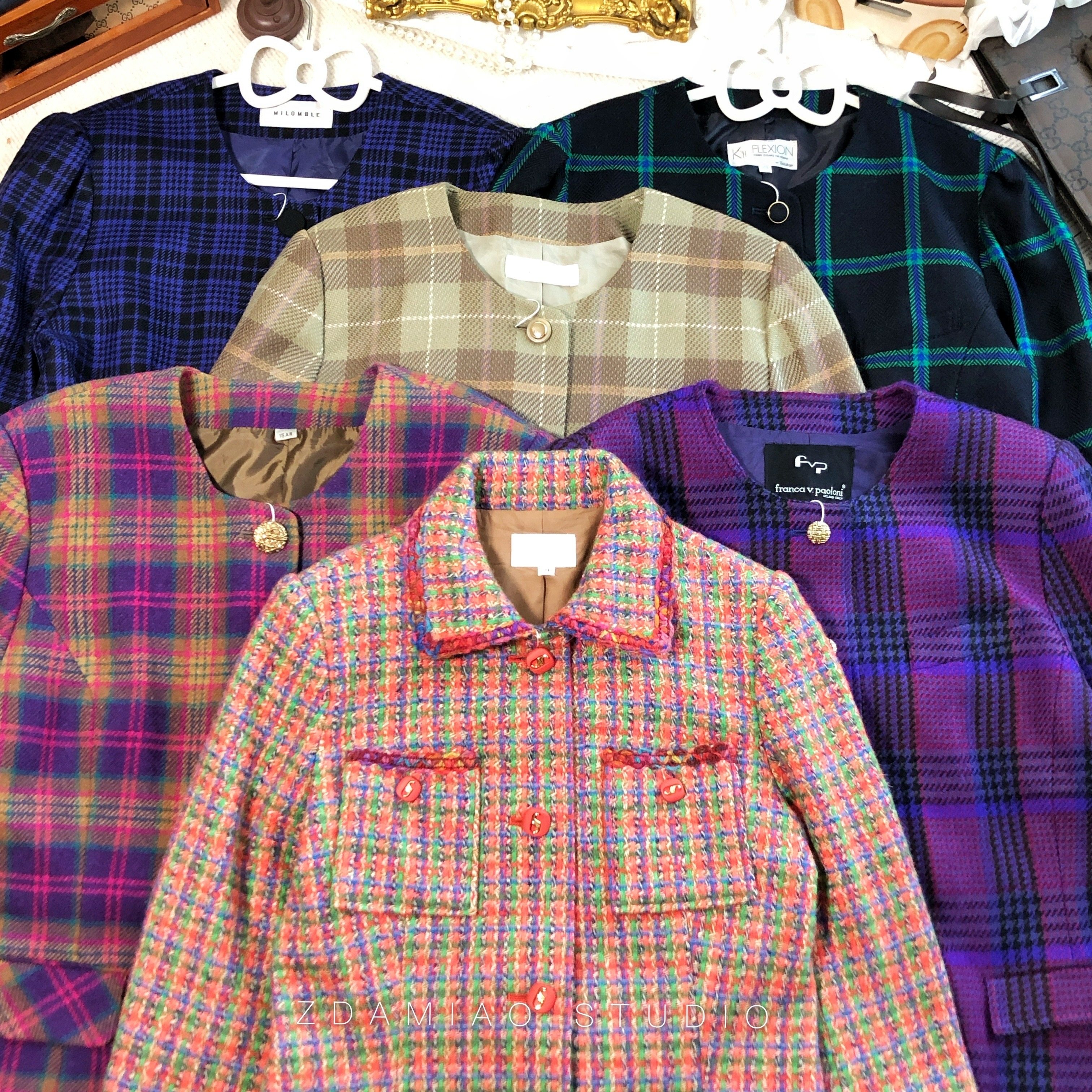 ZDAMIAO日本制古着vintage中古金扣粗花呢千金名媛复古小香风外套,女装/女士精品,短外套,淘宝优惠券,粉丝福利购,淘宝优惠卷