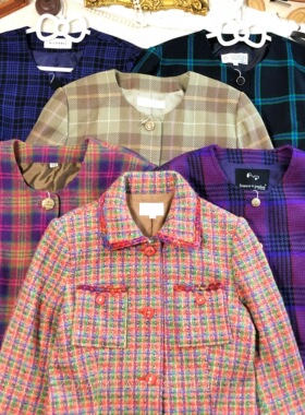 ZDAMIAO日本制古着vintage中古金扣粗花呢千金名媛复古小香风外套