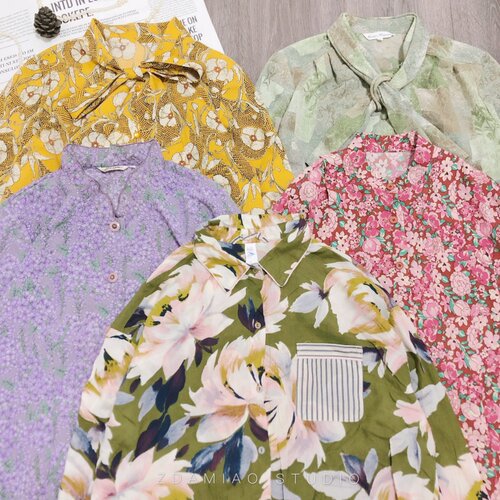 日本制复古港风印花森系少女氛围感出片长袖衬衫vintage百搭秋季