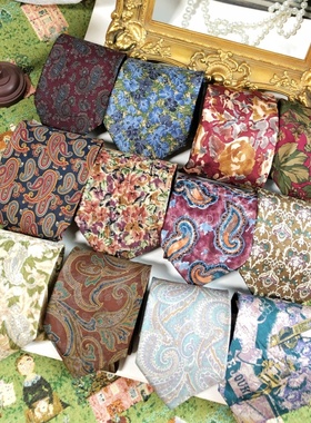 日本制中古vintgae精品真丝巴洛克印花古着领带时尚百搭复古文艺