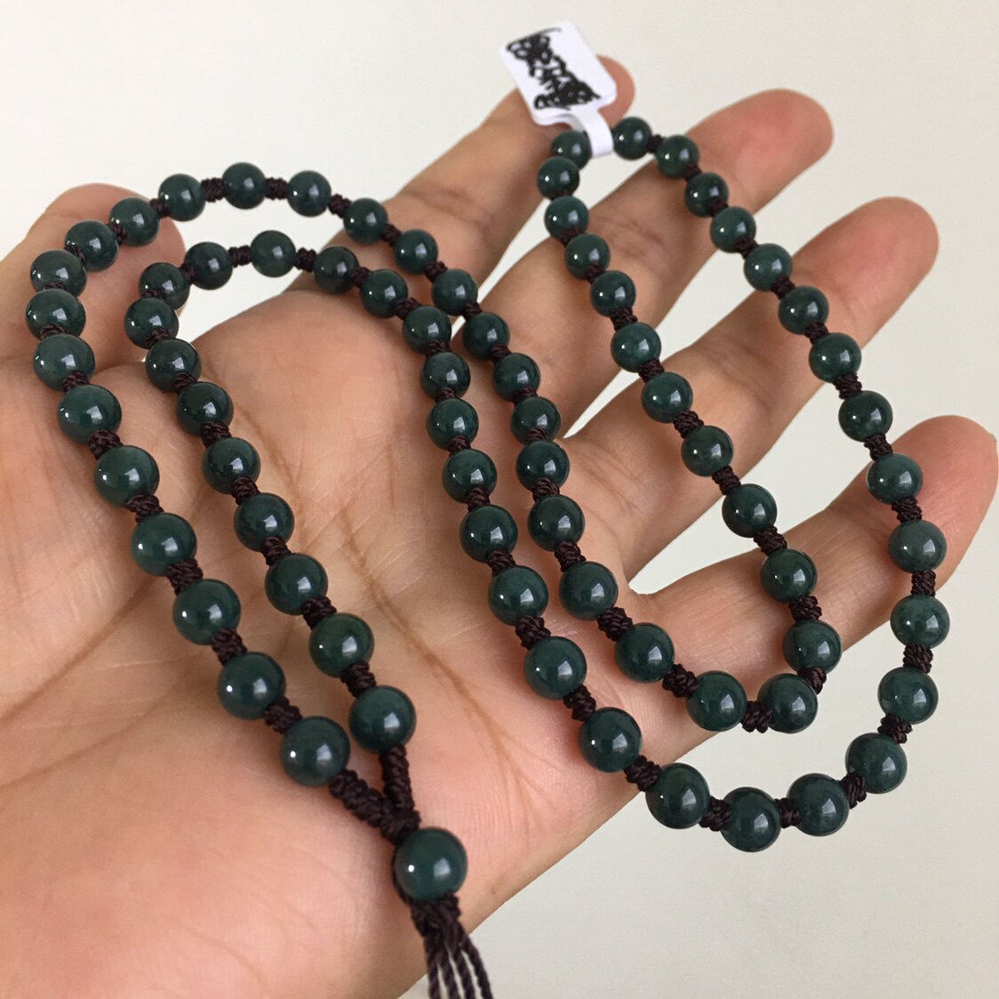 天然翡翠圆珠链男女款卡6墨绿色深油青蓝水吊坠绳链玉佩挂绳链子