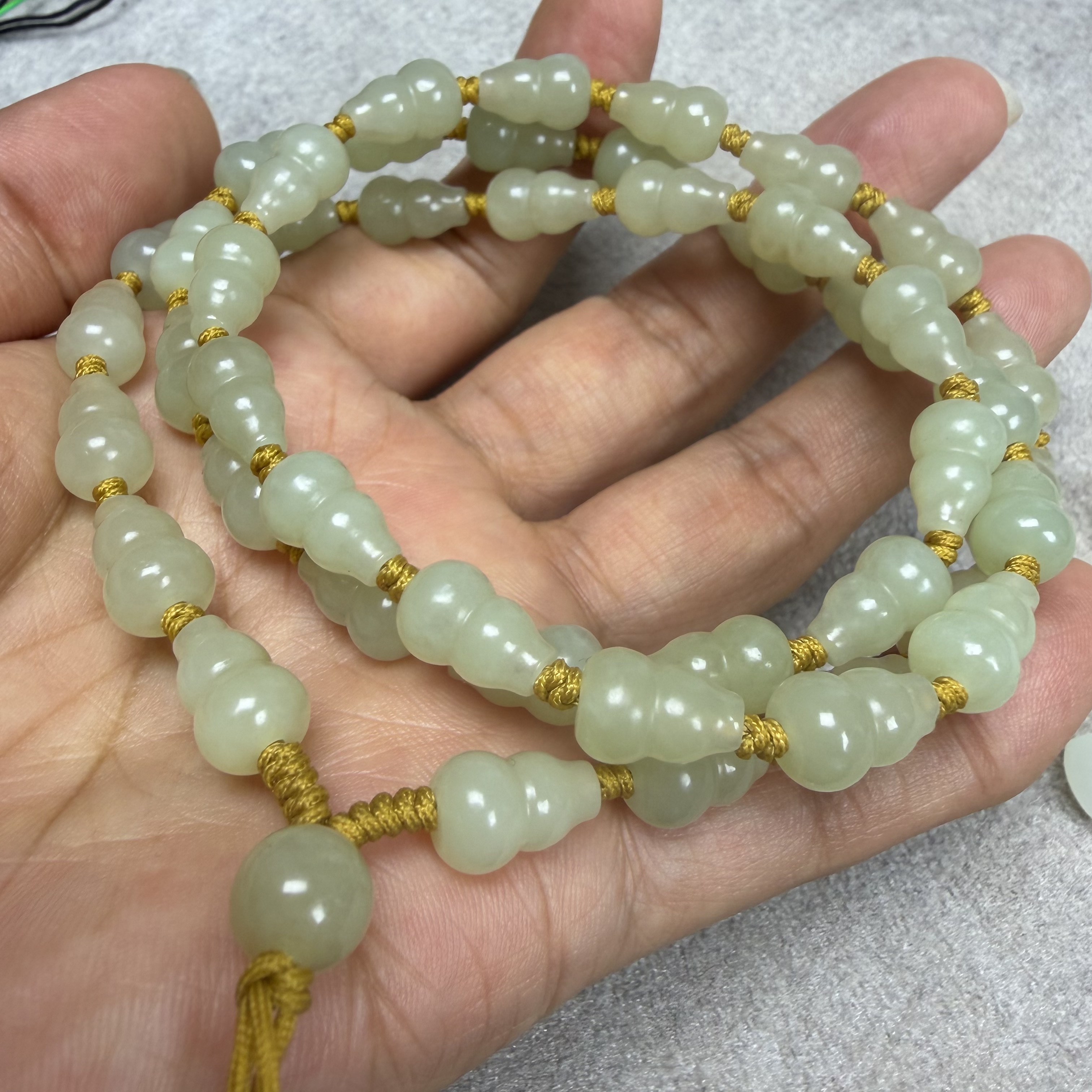 天然和田玉葫芦项链浅暖黄浅黄色时尚百搭福禄珠链手工编织吊坠绳