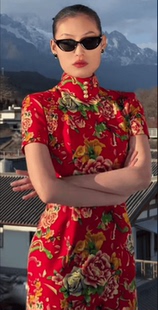 定制旖旎不风光同款李美越东北大花女装时尚气质高档旗袍连衣裙