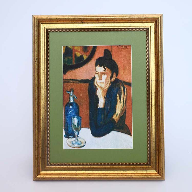 《喝苦艾酒的人》毕加索个性艺术油画酒吧餐厅软装挂画书房装饰画图片