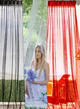 橱窗跳舞直播间透明窗纱摄影背景隔断红色白色黑色纱帘窗帘成品