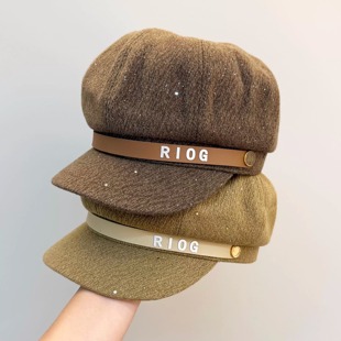 新款 2025秋季 宽檐显脸小画家帽贝雷帽复古英伦风皮带扣八角帽子女