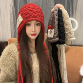 冬季 保暖民族风扣子流苏包头帽女出游拍照时尚 甜美绣花护耳雷锋帽