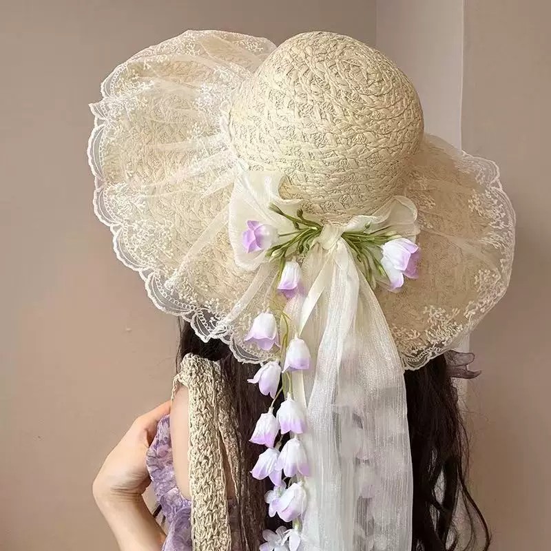 夏季海边防晒大檐花朵渔夫帽