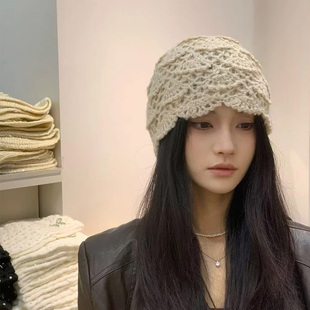 民族风时尚手工钩花镂毛针织毛线帽子女秋冬季保暖百搭包头帽冷帽