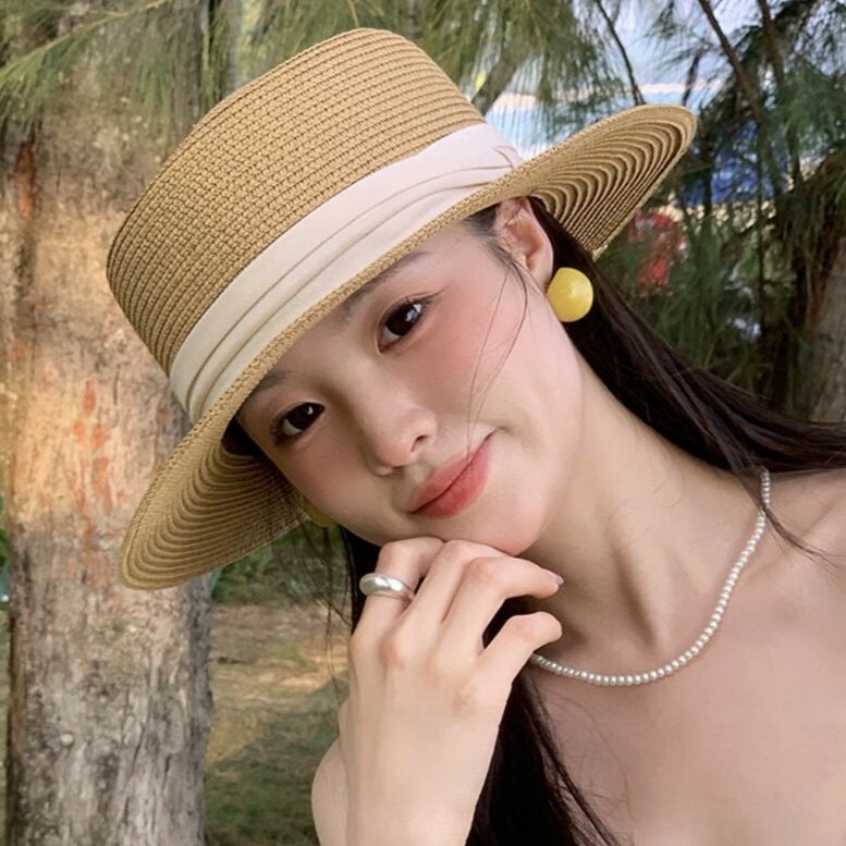夏季法式草编渔夫帽女海边度假
