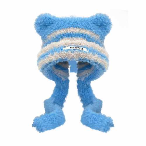 毛绒耳朵护耳保暖绑绳包头帽