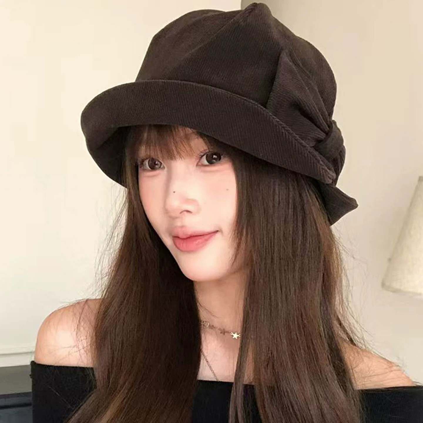 日系蝴蝶结渔夫帽女秋冬保暖显脸