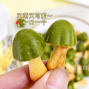 绿伞伞萌击！日本进口明治蘑菇山宇治抹茶巧克力饼干儿童趣味零食