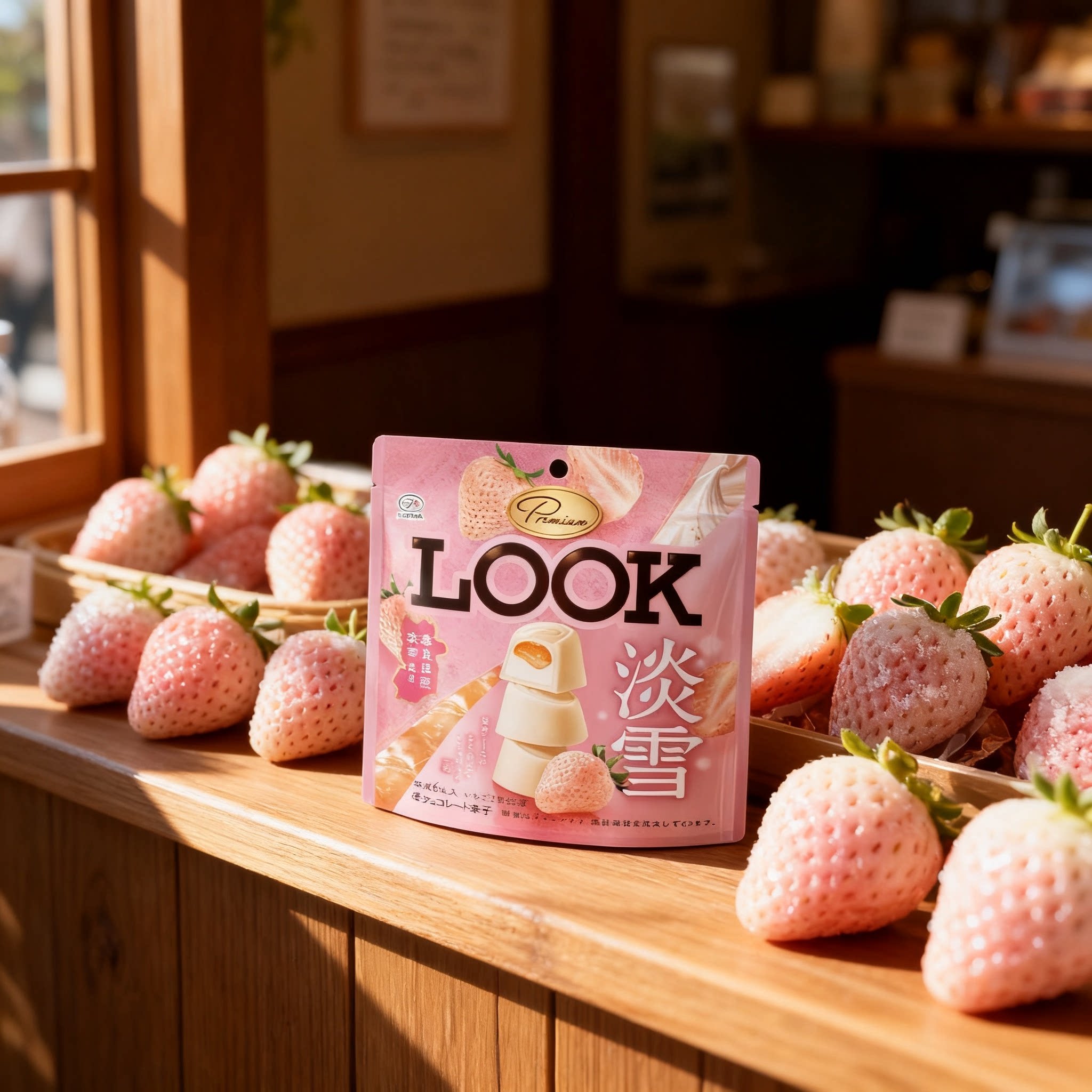 新品日本进口不二家LOOK淡雪白巧克力夹心草莓糖果零食品奈良草莓
