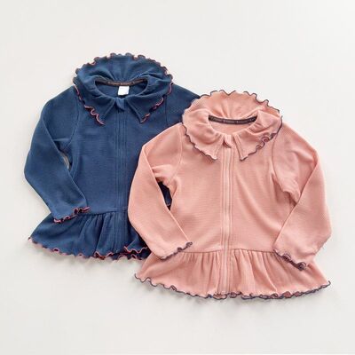 26新款日单&mignon女童90-120华夫格木耳边UV防滑外套撞色娃娃领