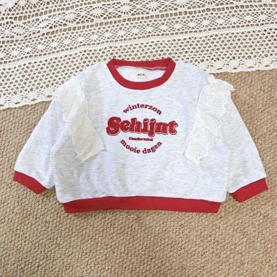 90-130cm春秋冬季女童卫衣女宝宝字母花边抓绒长袖圆领上衣套头