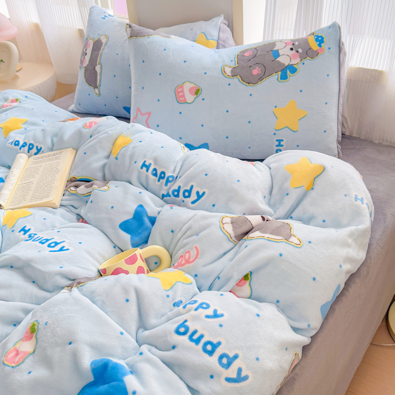 加厚牛奶绒被套单件冬季加绒