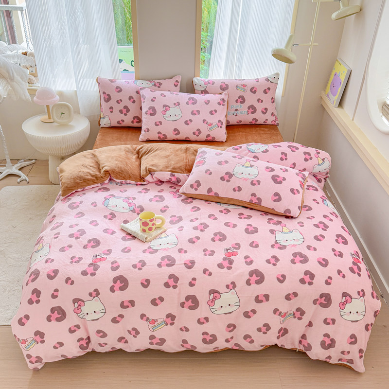 牛奶绒被套四件套纯色床笠款150x200x230床单水洗棉单件床单保暖