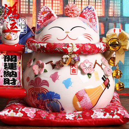 日本招财猫摆件大号发财猫店铺开业礼品陶瓷储蓄罐创意家居装饰品