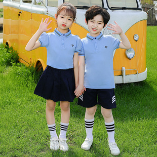 T恤藏青短裤 两件套夏装 小学生校服幼儿园服天蓝短袖 裙套装 学院风