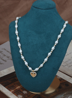 原创设计爱心吊坠天然淡水珍珠项链锁骨链简约百搭现货