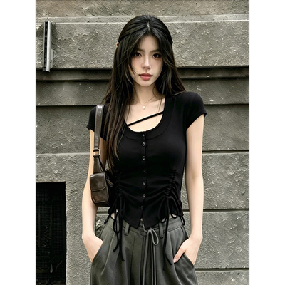韩系U领短袖修身显瘦T恤女夏季