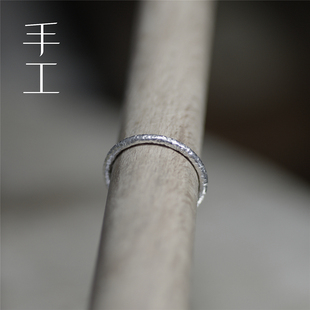 咬痕圆戒 纯银手工戒定制定做简单 素裸银小号大号尾戒关节戒s990