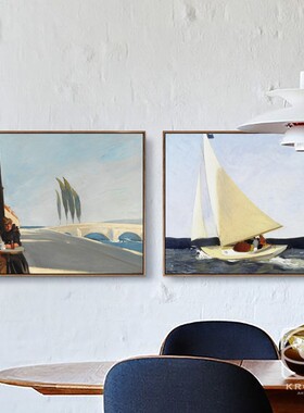 爱德华霍普 霍珀 小酒馆 帆船海上航行 北欧小众地中海装饰画挂画