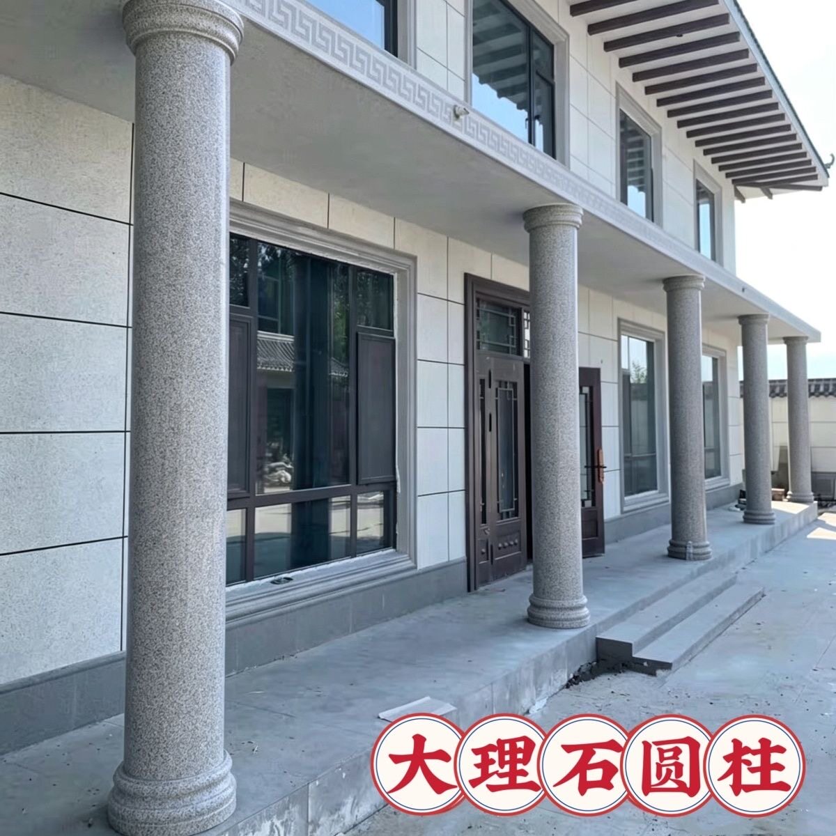 大理石圆柱自建房别墅空心包皮石柱芝麻白将军红石材罗马圆柱定制