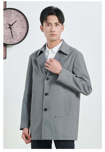 利家男装春秋款商务正装风衣男翻领中长款纯色通勤外套23QFY1051Y