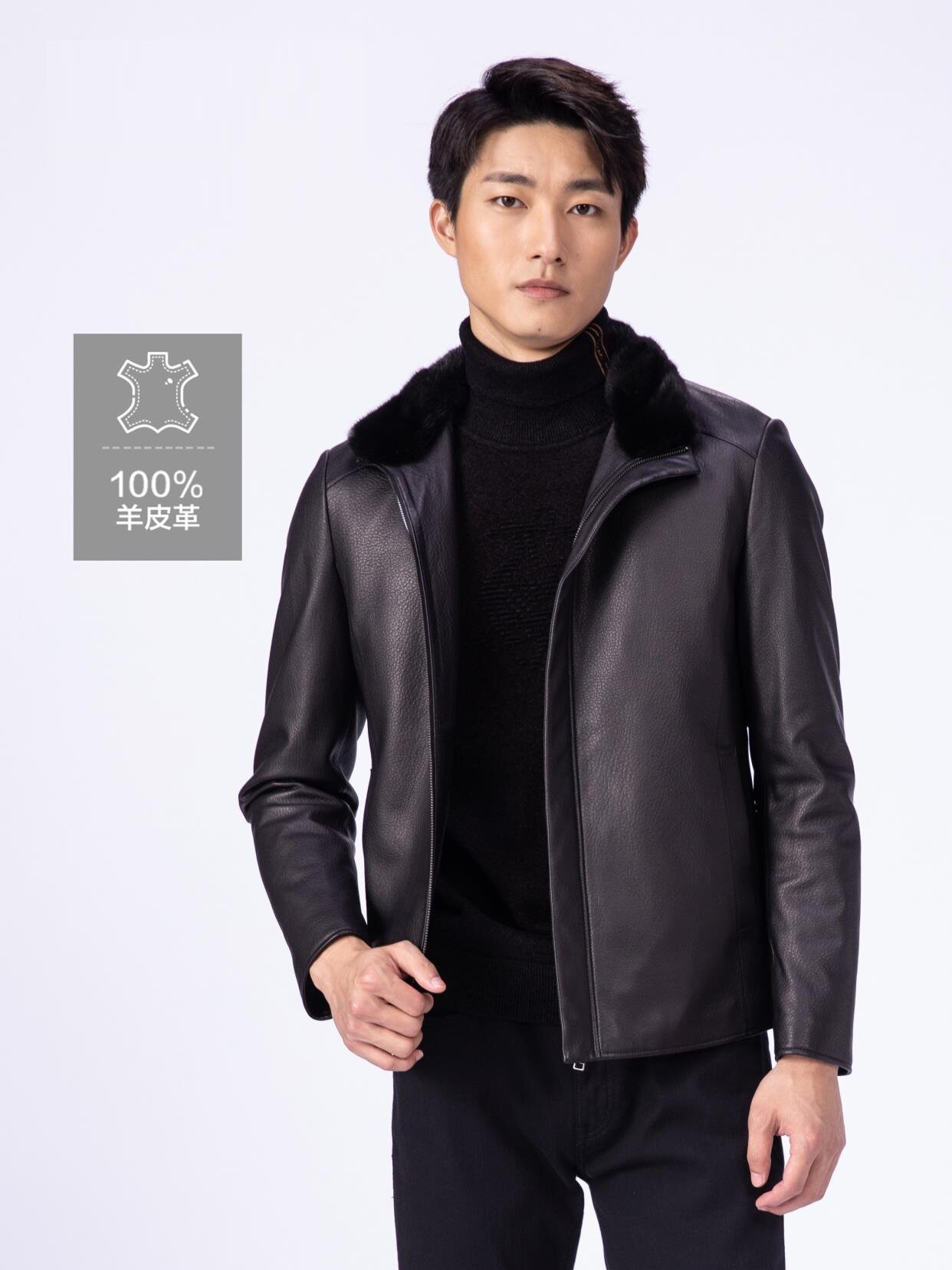 20DZP0201Y利家男装冬季正品真皮皮衣男式水貂毛领羽绒绵羊皮夹克