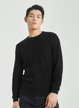 G4DMS0044S秋季新款黑色圆领套头长袖针织衫男士休闲毛衣