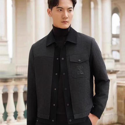 24QJK0011Y利家男士秋季新款商务休闲短款夹克男士翻领提花合体版