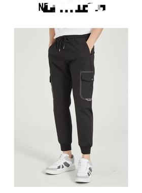 Q2CXK50101利家新款弹力春夏季黑色收口工装裤休闲长裤子