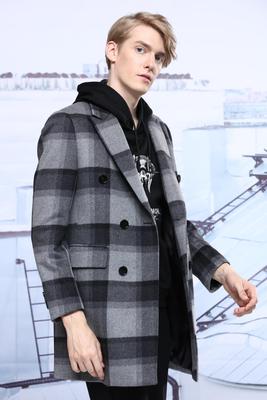 新款冬季格子双排扣商务中长大衣