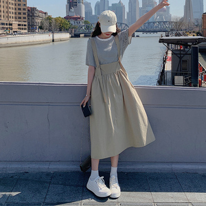 现货！学院条纹T背带裙两件套289-2260-P145控198