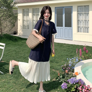 牛仔拼接连衣裙女2025夏季新款法式高级感气质独特超好看鱼尾长裙图片