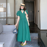 休闲气质绿色连衣裙女夏2025新款收腰减龄超火艺术感穿搭绝美长裙，商品下架区，浙宝289