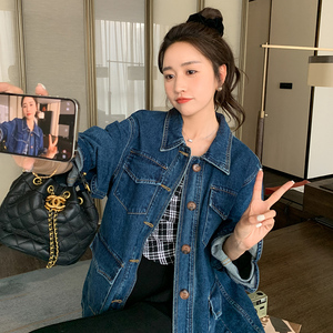 蓝色复古牛仔外套女小个子2025春新款韩版宽松bf风设计感上衣ins图片