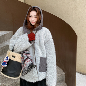 针织连帽羊羔毛外套2B150-6971-P225-K338图片