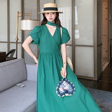 休闲气质绿色连衣裙女夏2025新款收腰减龄超火艺术感穿搭绝美长裙，商品下架区，浙宝289