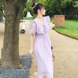 超仙仙女奶甜裙子温柔风紫色连衣裙女夏季泡泡袖茶歇长裙气质薄款，女装连衣裙，浙宝289