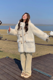 奶fufu米白色牛角扣连帽羊羔毛外套女冬学院风毛茸茸皮毛一体大衣，女装羊羔毛/颗粒绒，浙宝289