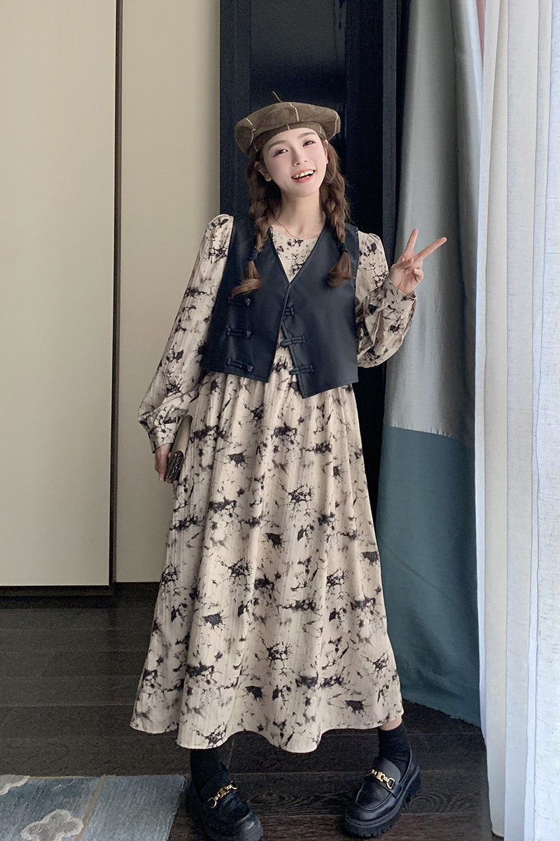 国风碎花裙马甲套装女2025春秋新款设计感甜美温柔气质裙子两件套,女装套装/套裙,浙宝289