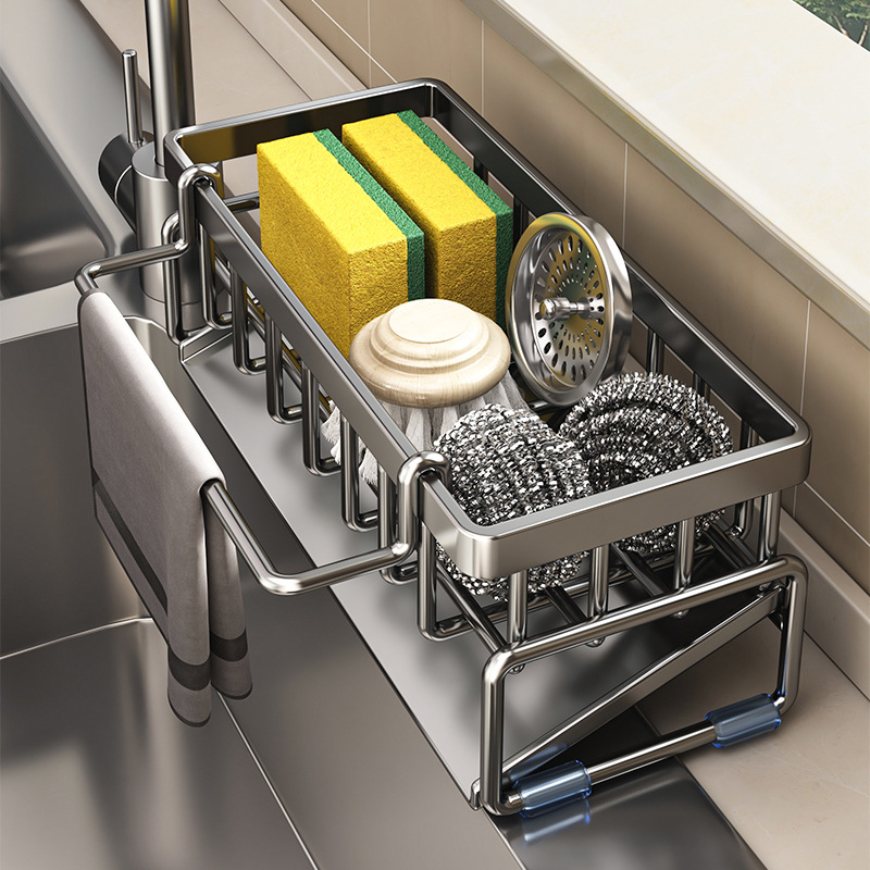 厨房水槽置物架沥水架免打孔家用洗碗海绵钢丝球抹布收纳沥水架子