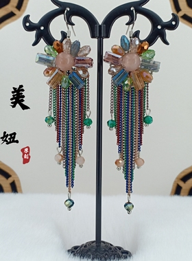 波西米亚流苏耳环欧美纯手工耳饰长款夸张耳钉饰品女防过敏银