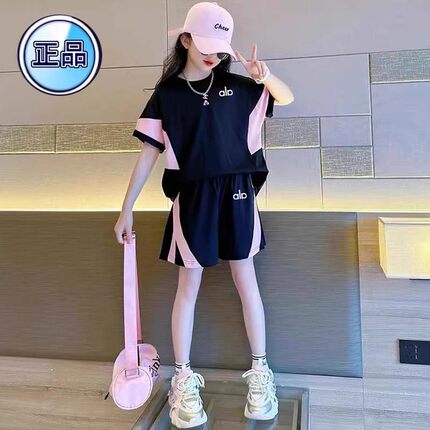 奥莱专柜夏季女童套装儿童短裤短袖两件套休闲洋气大童运动服潮牌