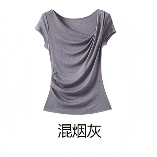 荡领韵简约百搭纯欲显瘦女士荡领短袖T恤RQ6815