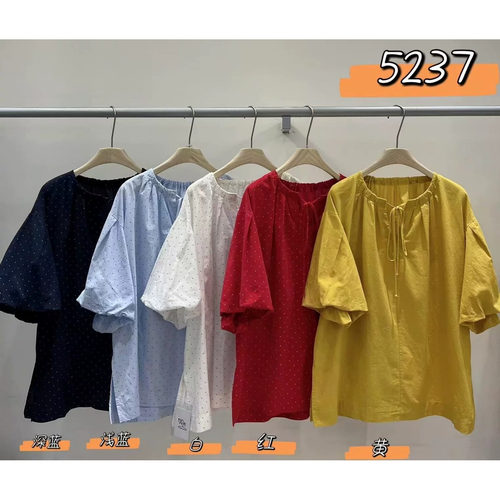 胖mm休闲慵懒风短袖波点衬衫上衣
